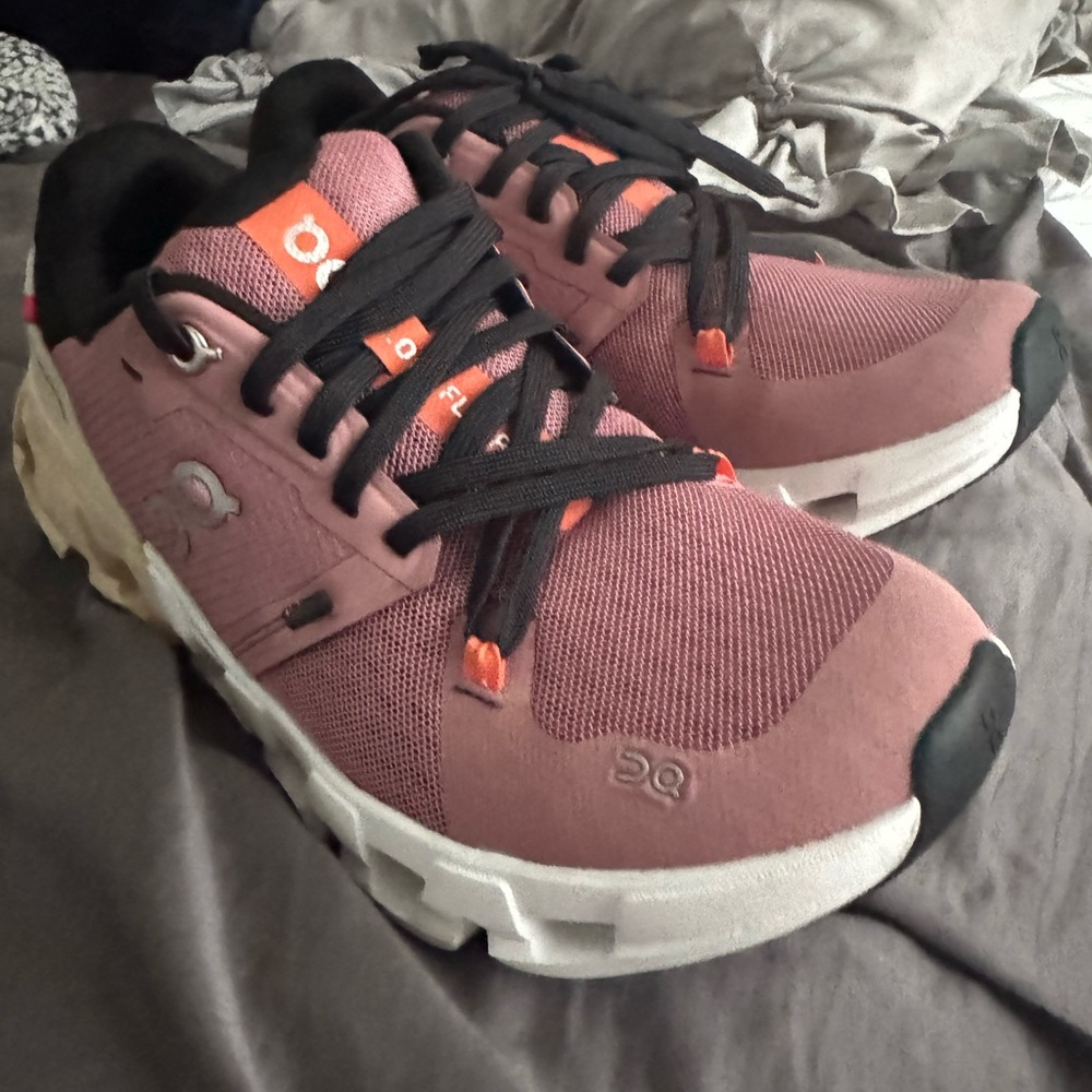On Running Athletic Shoes in Purple and White